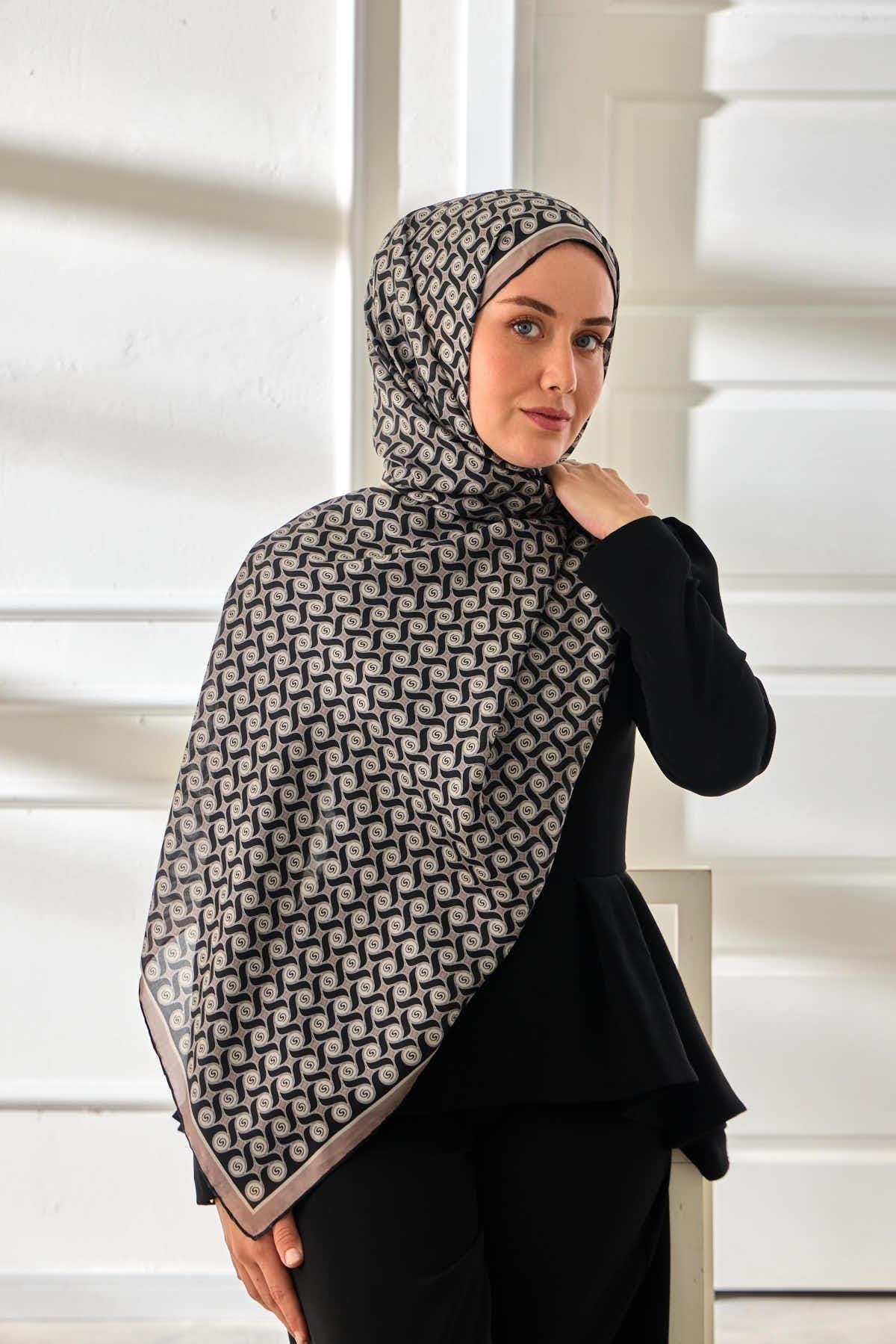 %100 Vual İpek Şal Desenli İnce Dokulu 70x190