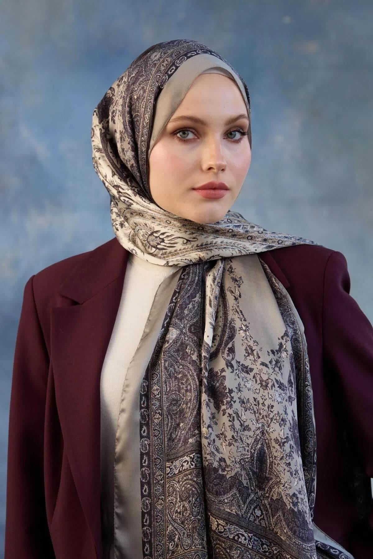Açık Vizon Hint Vual Şal - 5002-09