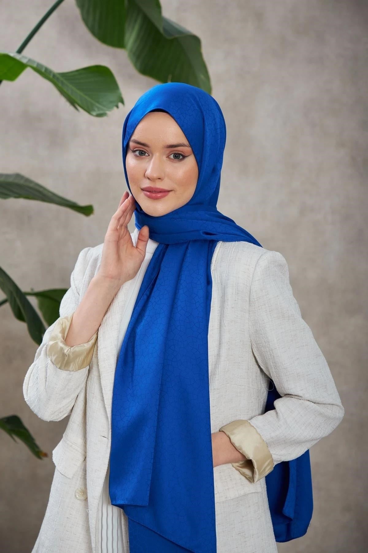 Alesa Desen İpeksi Jakar Şal Lacivert 9003-14
