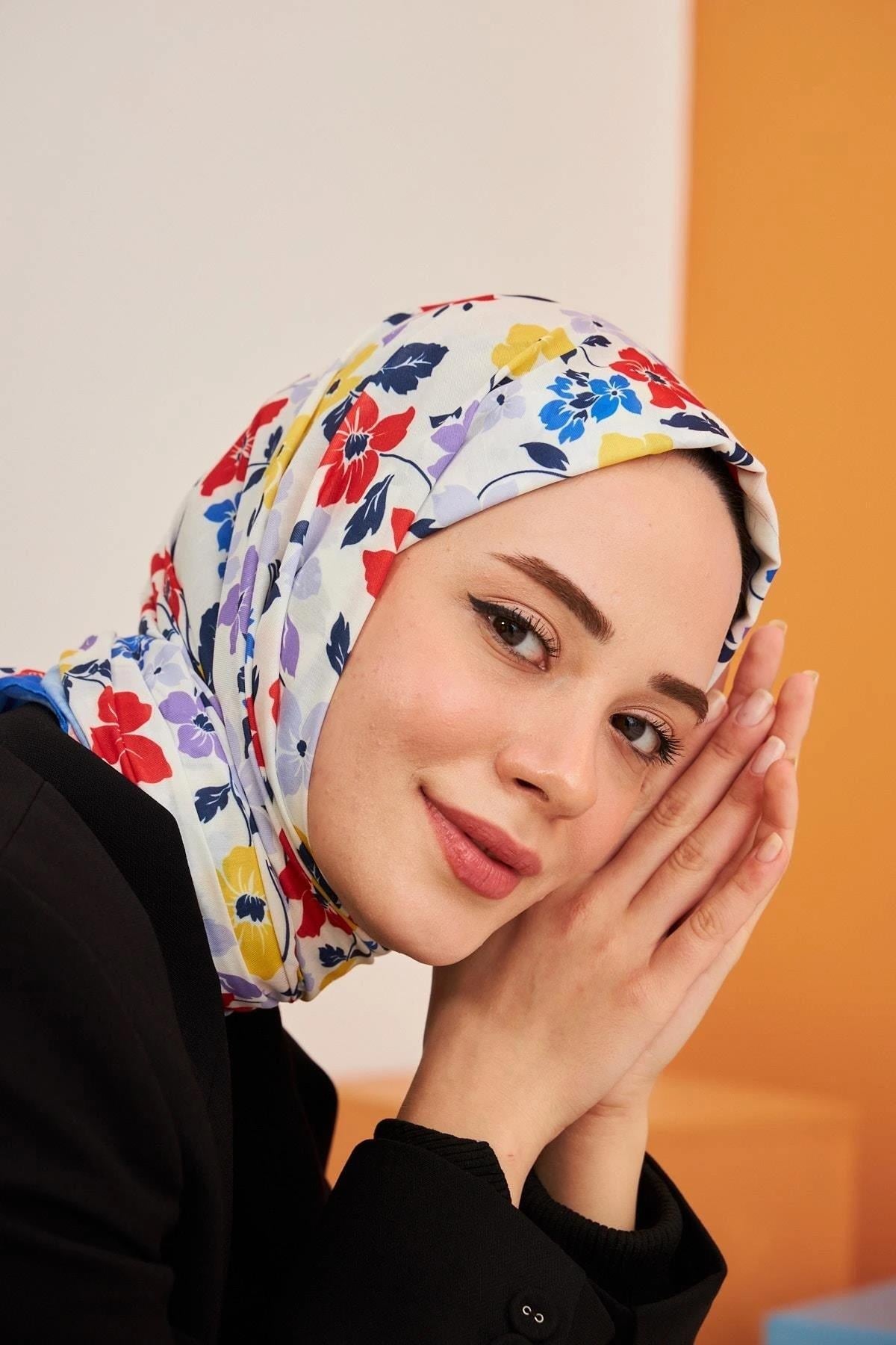 Amelia Desenli Pamuk Şal Sax Mavi 3025-16