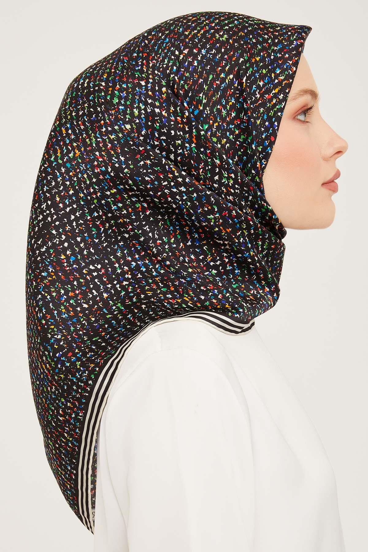 Armine - İpek Eşarp 2023/2024 Sonbahar Kış Twill İpek Siyah Beyaz 9013-09