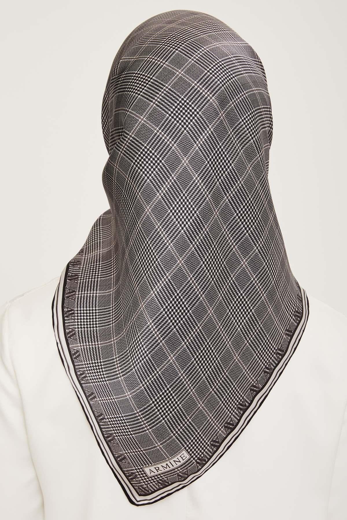 Armine - İpek Eşarp 2023/2024 Sonbahar Kış Sura İpek Siyah Gri 9029-05