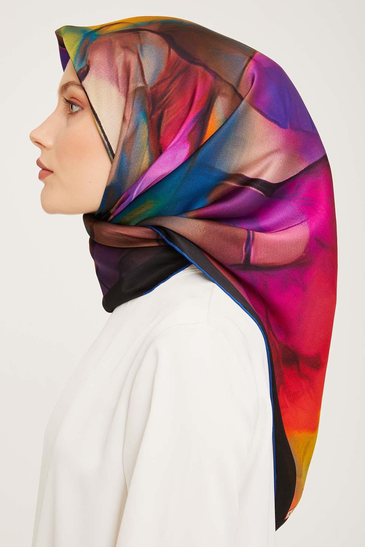 Armine - İpek Eşarp 2023/2024 Sonbahar Kış Twill İpek Pembe Siyah 9014-01