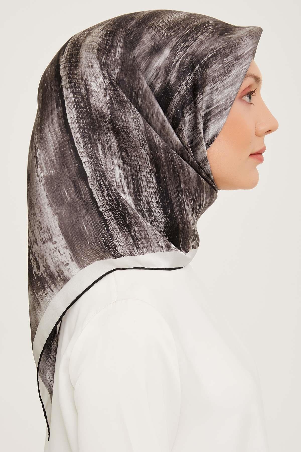 Armine - İpek Eşarp 2023/2024 Sonbahar Kış Twill İpek Gri Siyah 9012-04