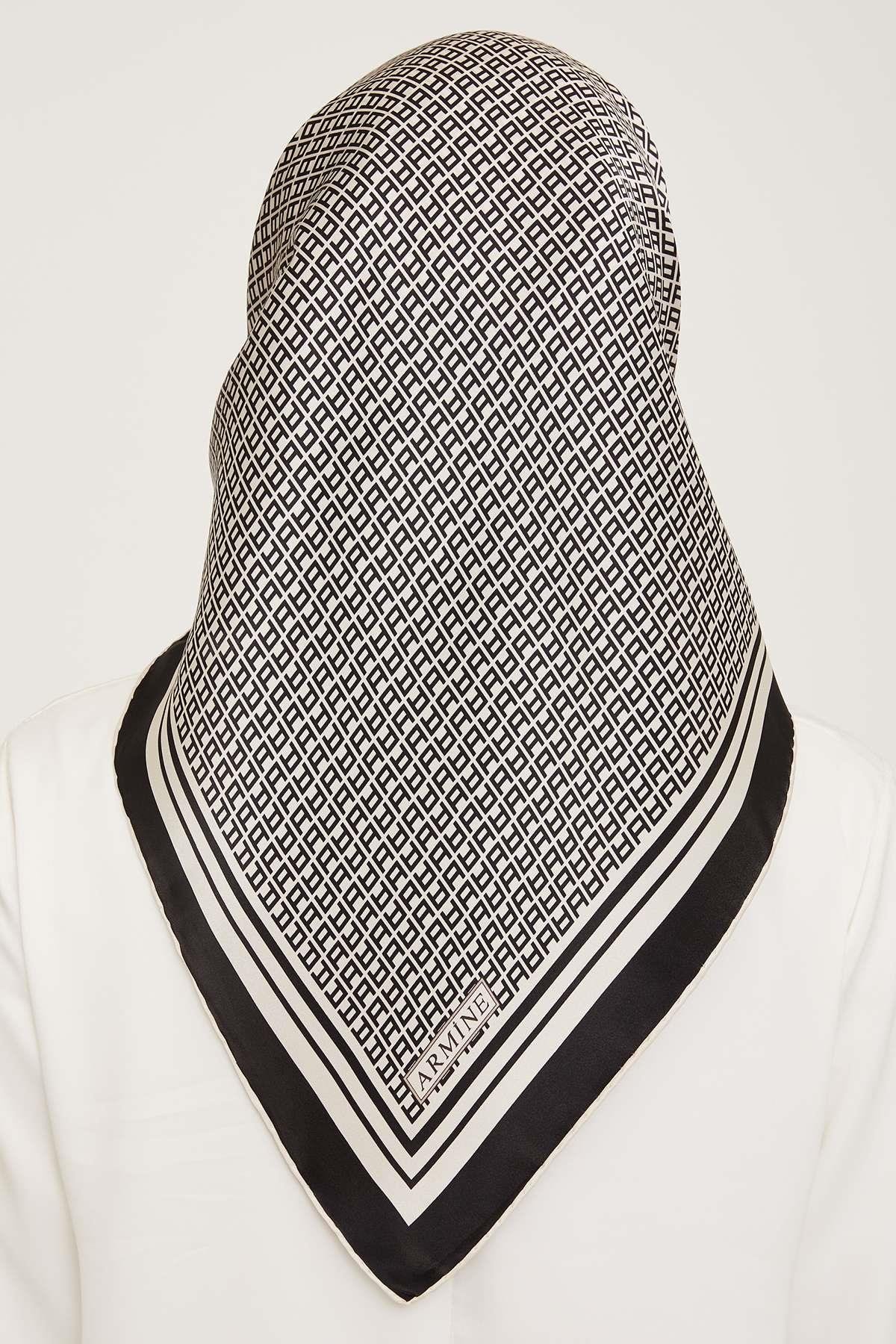 Armine - İpek Eşarp 2023/2024 Sonbahar Kış Twill İpek Siyah Beyaz 9026-02
