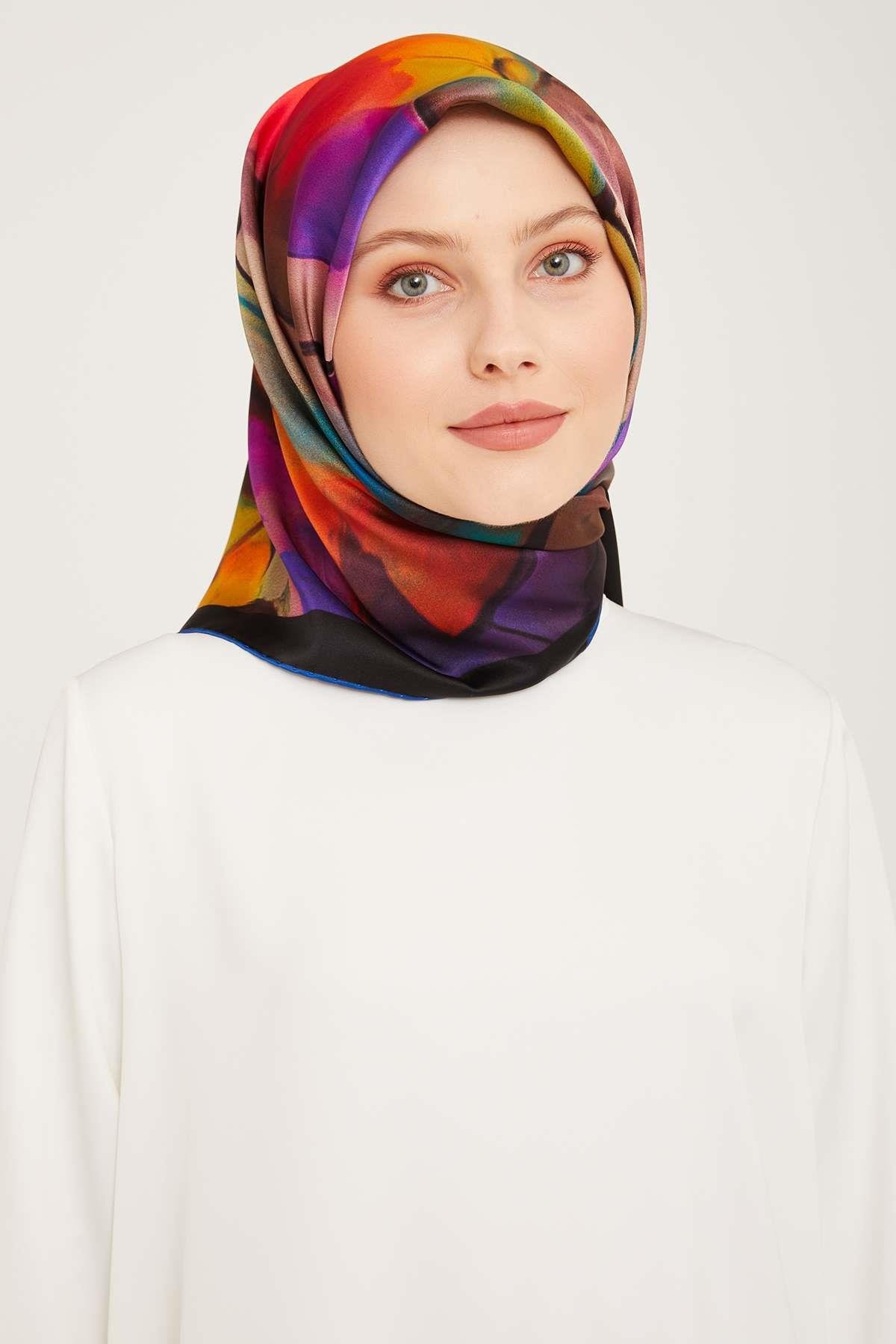 Armine - İpek Eşarp 2023/2024 Sonbahar Kış Twill İpek Pembe Siyah 9014-01
