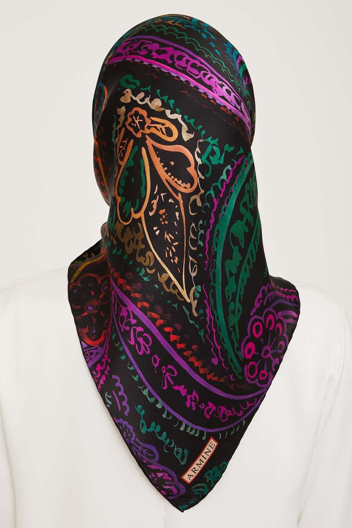 Armine - İpek Eşarp 2023/2024 Sonbahar Kış Twill İpek Siyah Mor 9037-35