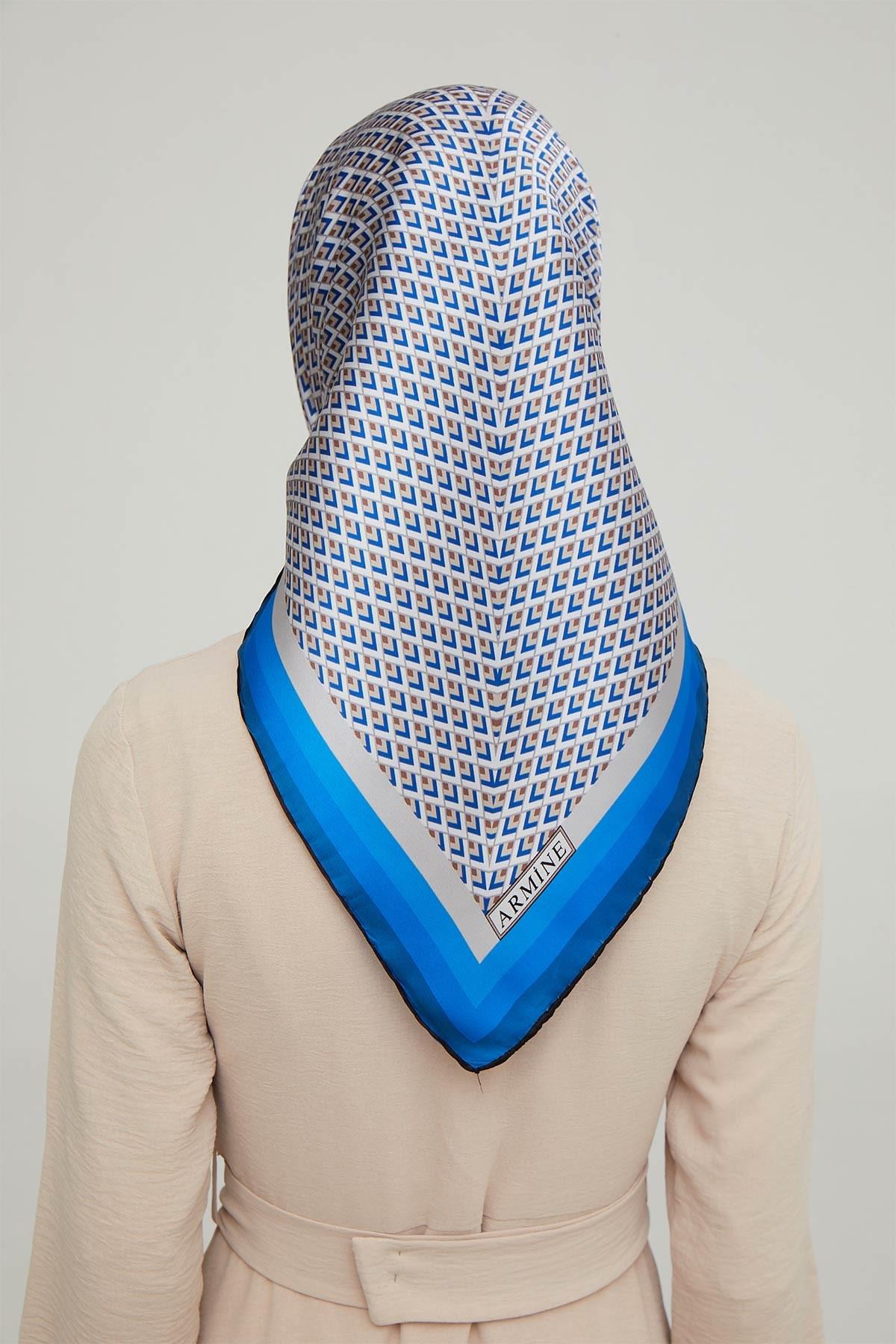 Armine 2021/22 Sonbahar Kış Serisi Geometrik Desen İpek Twill Eşarp 8634D-40