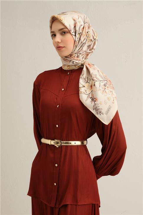 Armine Çiçek Desenli Saf İpek Sura Eşarp 9347D 02
