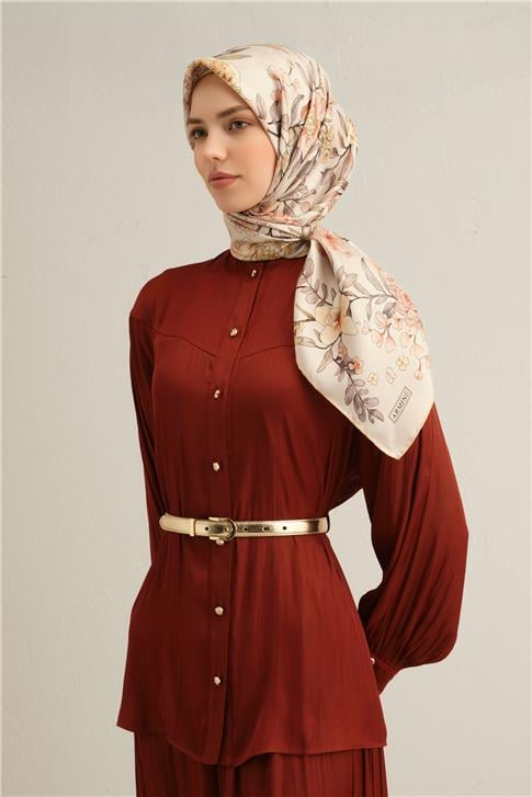 Armine Çiçek Desenli Saf İpek Sura Eşarp 9347D 02