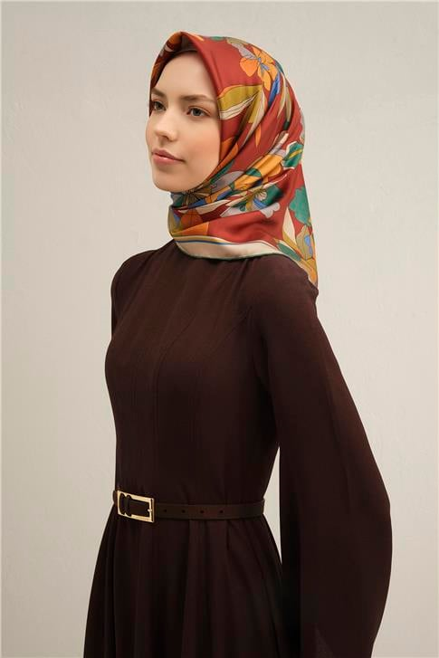 Armine Çiçek Desenli Saf İpek Sura Eşarp 9312D 52