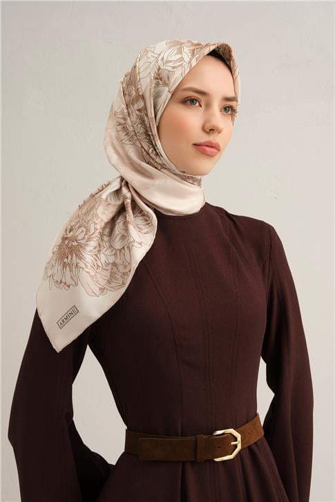 Armine Çiçek Desenli Saf İpek Sura Eşarp 9330D 80