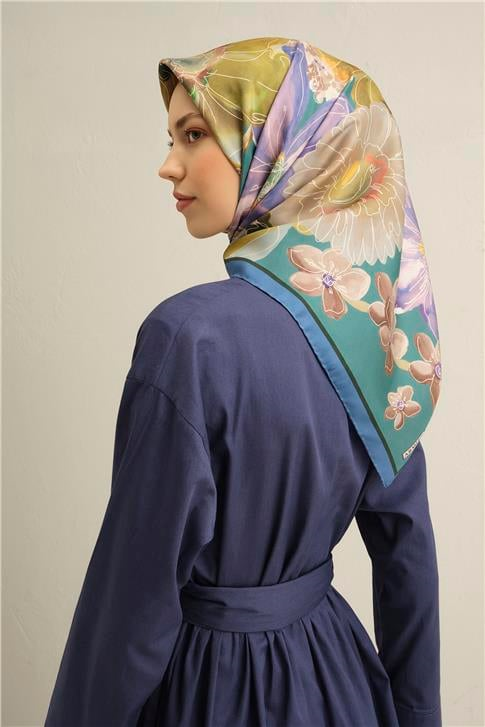 Armine Çiçek Desenli Saf İpek Sura Eşarp 9318D 35