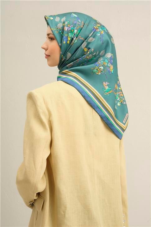 Armine Çiçek Desenli Saf İpek Sura Eşarp 9316 32