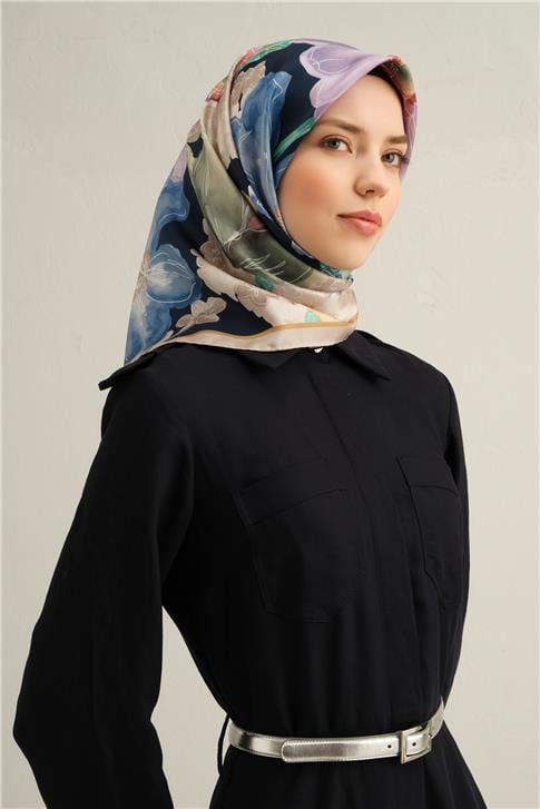 Armine Çiçek Desenli Saf İpek Sura Eşarp 9318D 05