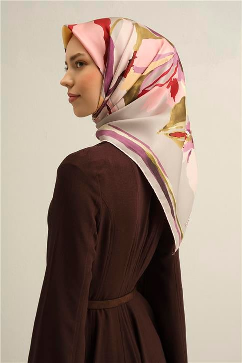 Armine Çiçek Desenli Saf İpek Sura Eşarp 9340D 32