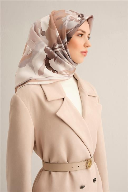 Armine Çiçek Desenli Saf İpek Sura Eşarp 9340D 86