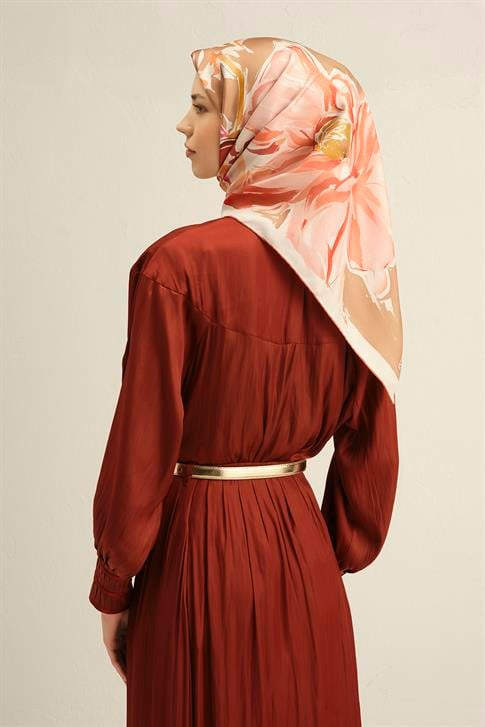 Armine Çiçek Desenli Saf İpek Sura Eşarp 9337D 03
