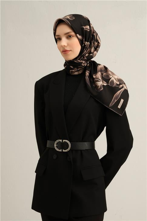 Armine Çiçek Desenli Saf İpek Sura Eşarp 9324D 85