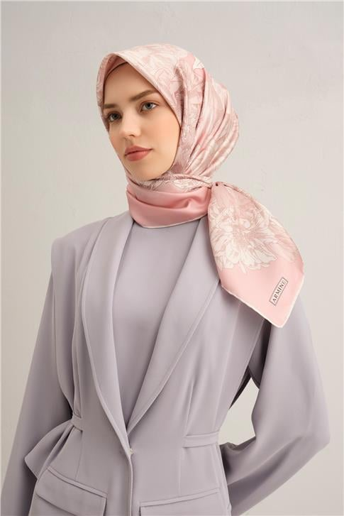 Armine Çiçek Desenli Saf İpek Sura Eşarp 9330D 05