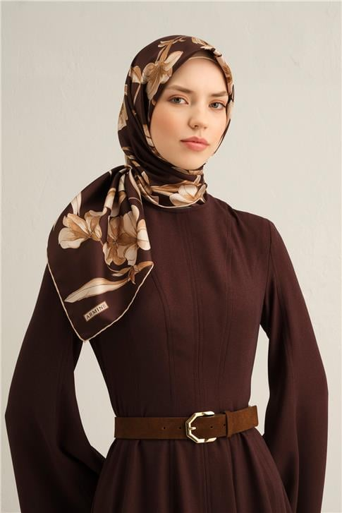 Armine Çiçek Desenli Saf İpek Sura Eşarp 9324D 52