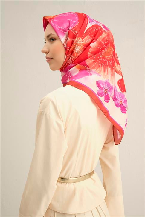 Armine Çiçek Desenli Saf İpek Sura Eşarp 9318D 50