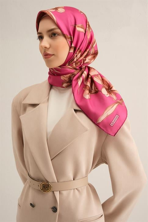 Armine Çiçek Desenli Saf İpek Sura Eşarp 9324D 55