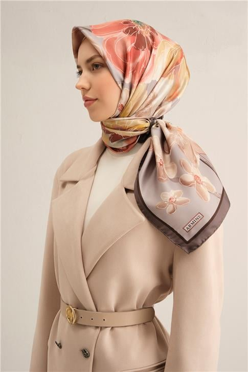 Armine Çiçek Desenli Saf İpek Sura Eşarp 9318D 34