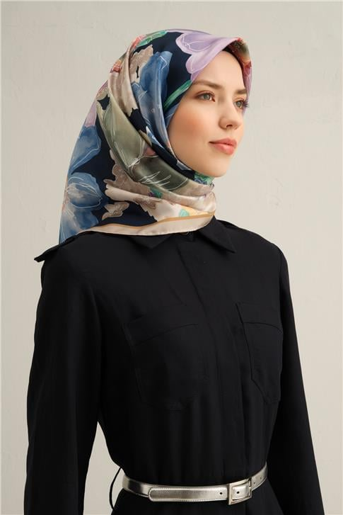 Armine Çiçek Desenli Saf İpek Sura Eşarp 9318D 05