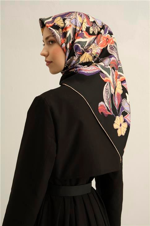 Armine Çiçek Desenli Saf İpek Sura Eşarp 9332D 38