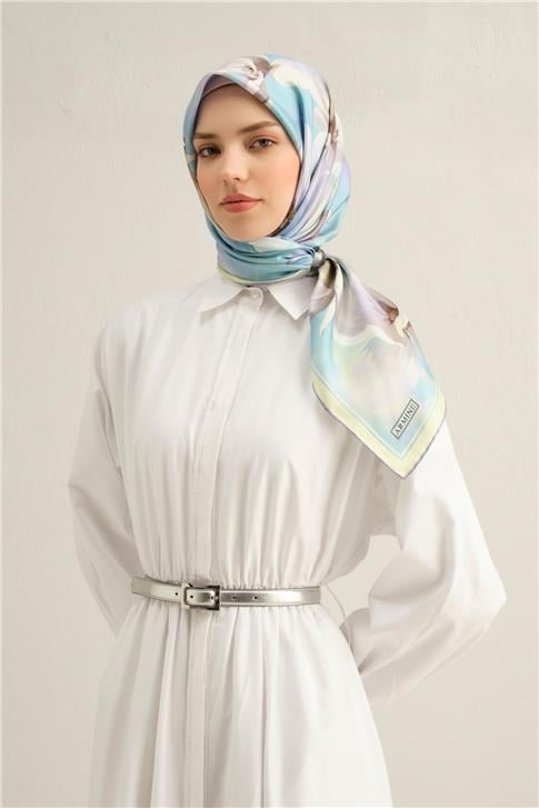 Armine Çiçek Desenli Saf İpek Sura Eşarp 9305D 03