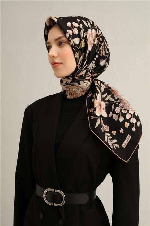Armine Çiçek Desenli Saf İpek Sura Eşarp 9347D 04