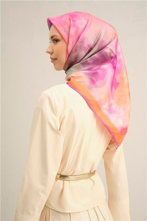 Armine Çiçek Desenli Saf İpek Twill Eşarp 9310D 84