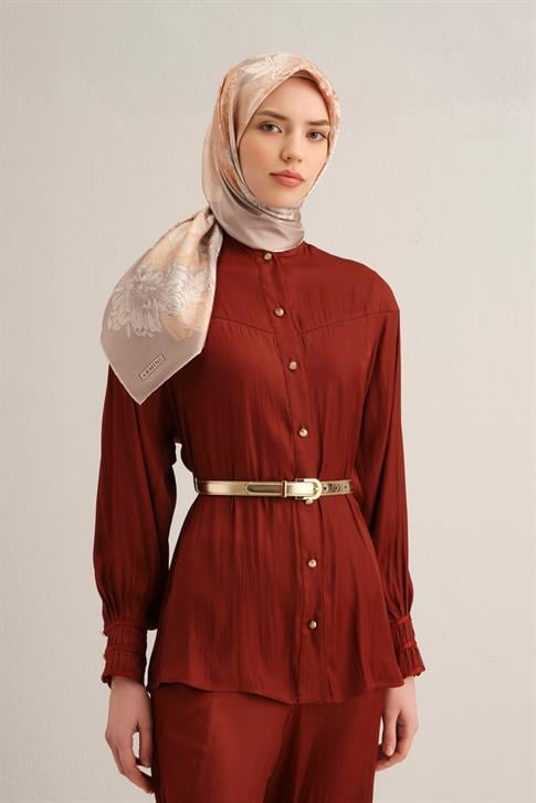 Armine Çiçek Desenli Saf İpek Twill Eşarp 9330D 31