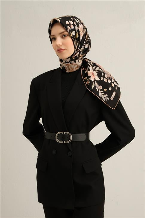 Armine Çiçek Desenli Saf İpek Twill Eşarp 9347D 04