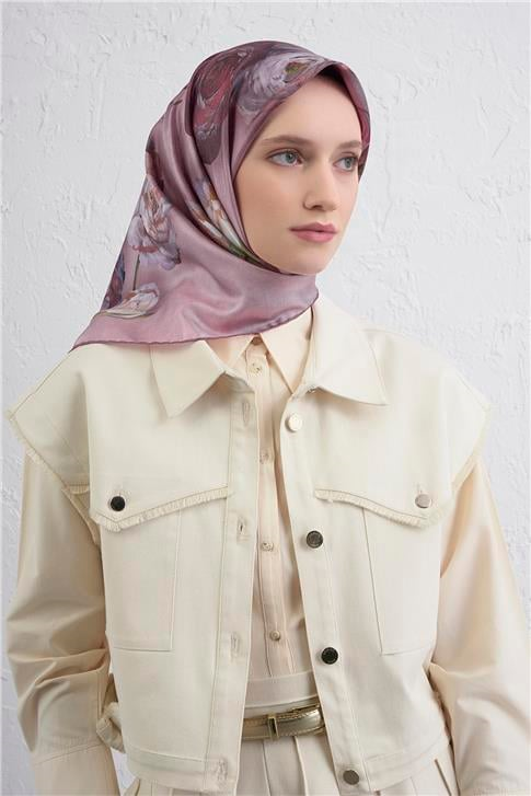 Armine Çiçek Desenli Saf İpek Twill Eşarp 9419D 05