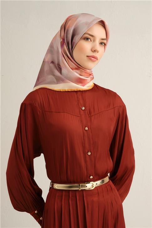 Armine Çiçek Desenli Saf İpek Twill Eşarp 9310D 37