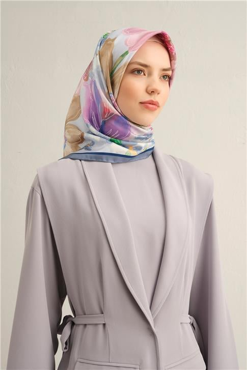 Armine Çiçek Desenli Saf İpek Twill Eşarp 9318D 31