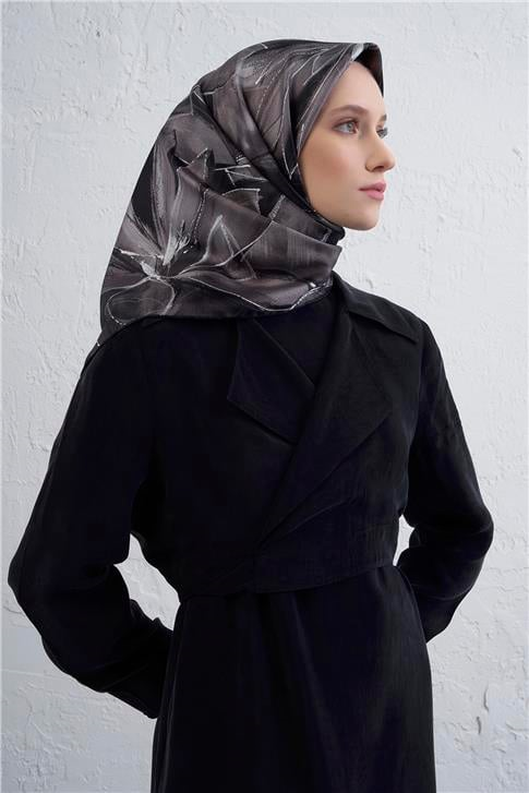 Armine Çiçek Desenli Saf İpek Twill Eşarp 9406D 59