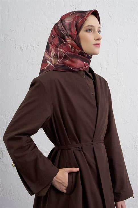 Armine Çiçek Desenli Saf İpek Twill Eşarp 9406D 81