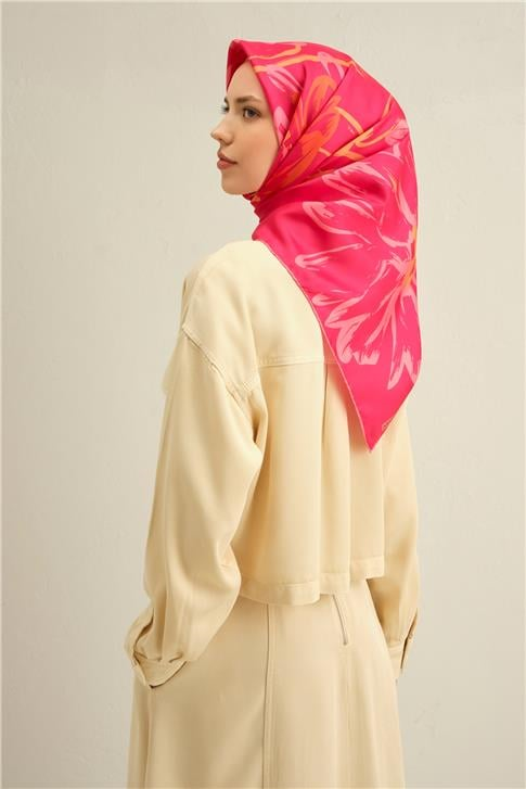 Armine Çiçek Desenli Saf İpek Twill Eşarp 9322D 09