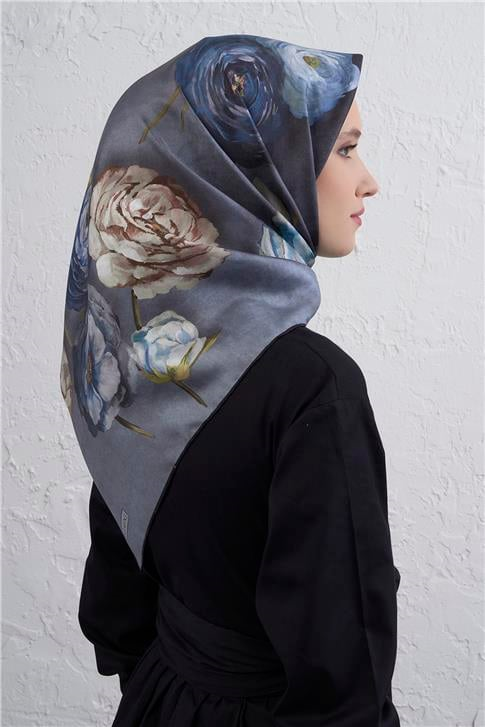 Armine Çiçek Desenli Saf İpek Twill Eşarp 9419D 36