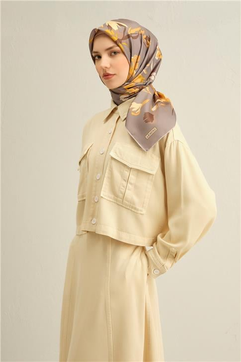 Armine Çiçek Desenli Saf İpek Twill Eşarp 9342D 38