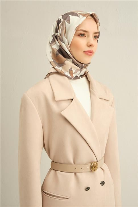 Armine Çiçek Desenli Saf İpek Twill Eşarp 9312D 01