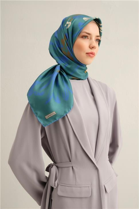Armine Çiçek Desenli Saf İpek Twill Eşarp 9322D 37