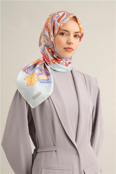 Armine Çiçek Desenli Saf İpek Twill Eşarp 9332D 58