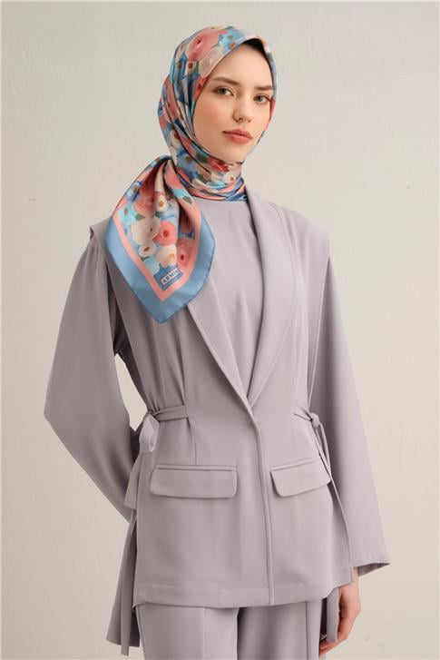 Armine Çiçek Desenli Saf İpek Twill Eşarp 9300D 02