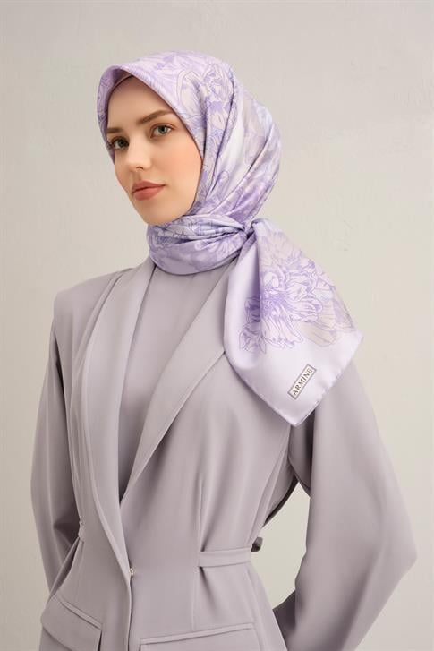 Armine Çiçek Desenli Saf İpek Twill Eşarp 9330D 82