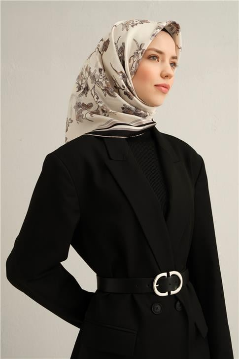 Armine Çiçek Desenli Saf İpek Twill Eşarp 9316D 85