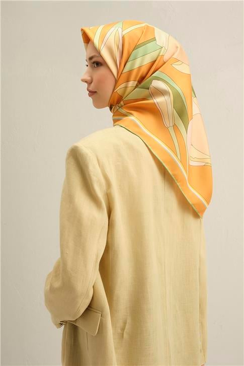 Armine Çiçek Desenli Saf İpek Twill Eşarp 9302D 50